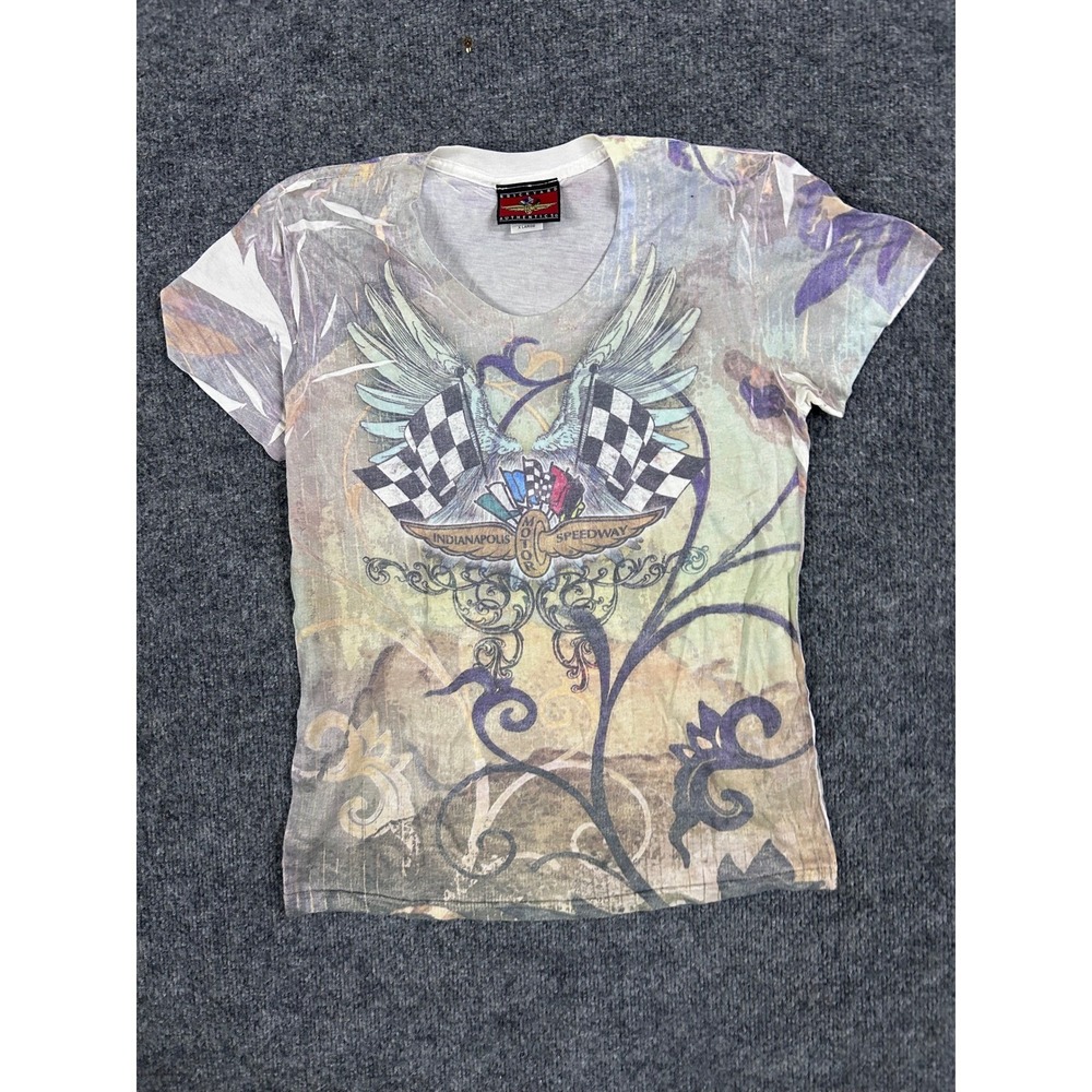 Brickyard Authentics T-Shirt Womens XL Multi Racing Graphic USA Made V-Neck